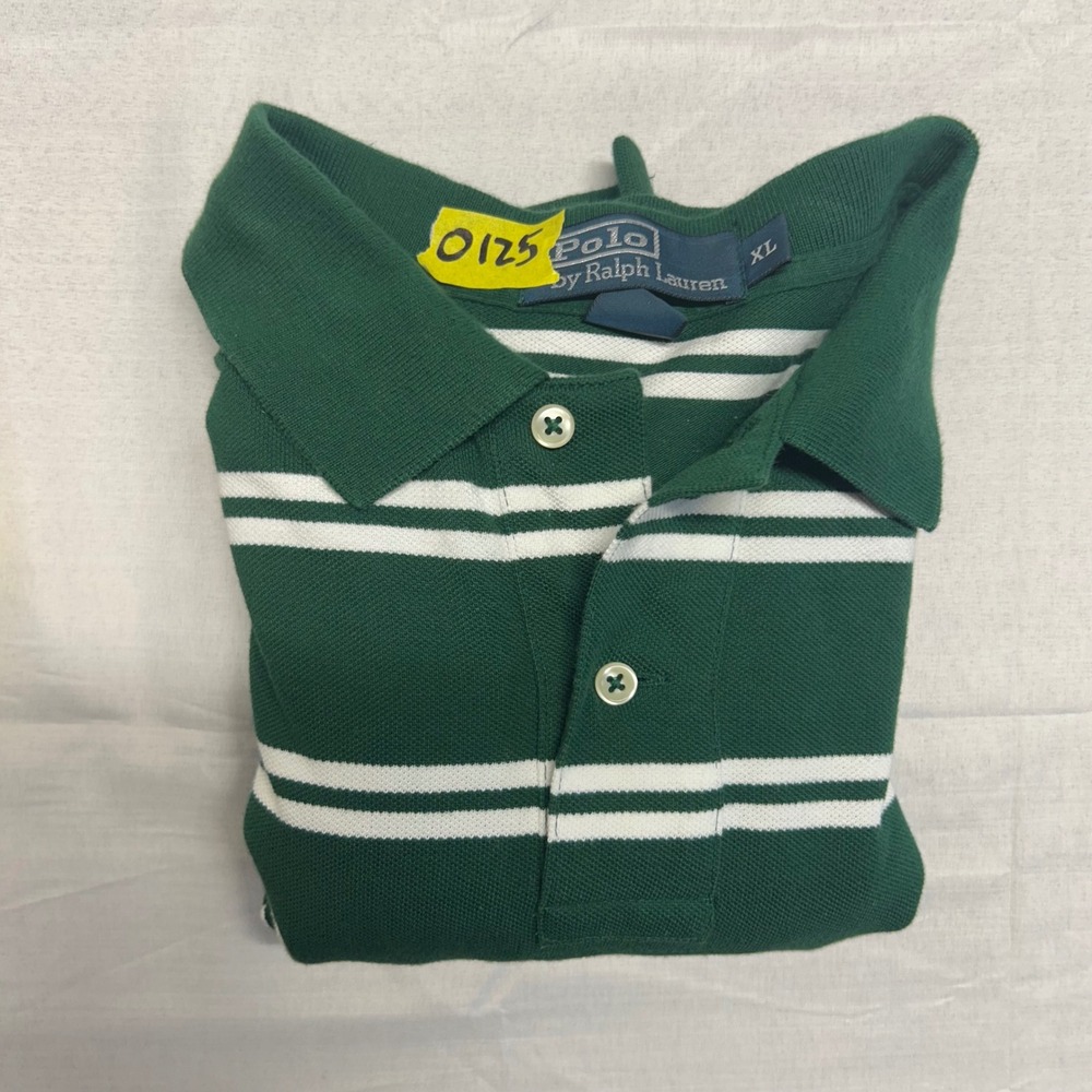 Polo Ralph Lauren Mens XL Green White Striped Short Sleeve Pique Polo Shirt - Picture 6 of 6